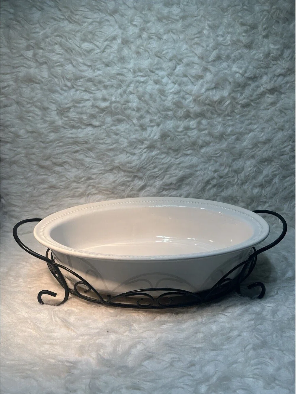 Certified International Oval Serving Dish Stoneware Bakeware with Metal Stand